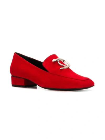 Shop Dorateymur Snake Embellished Loafers - Red