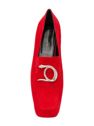Shop Dorateymur Snake Embellished Loafers - Red