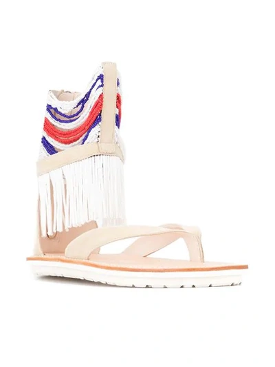 Shop Sacai Beaded Fringe Sandals In Neutrals