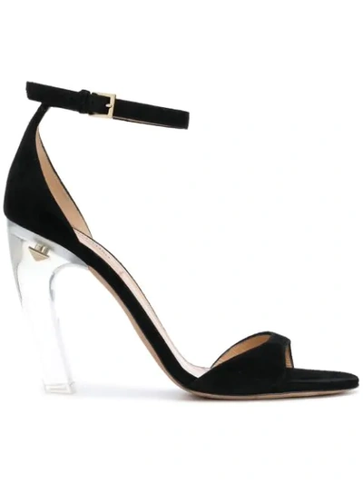 Shop Valentino Garavani Velvet Open Toe Ankle Strap Sandals - Black