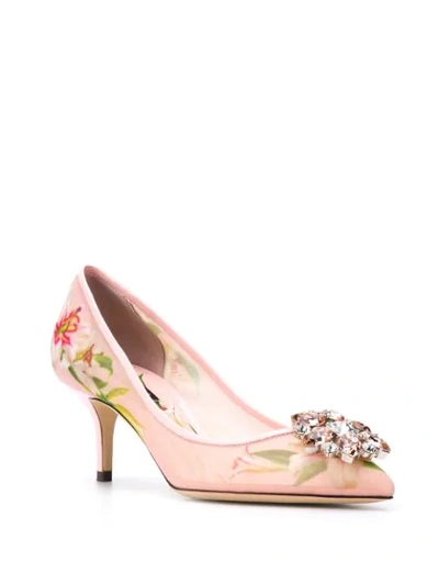 Shop Dolce & Gabbana Lily Print Pumps With Brooch In Pink