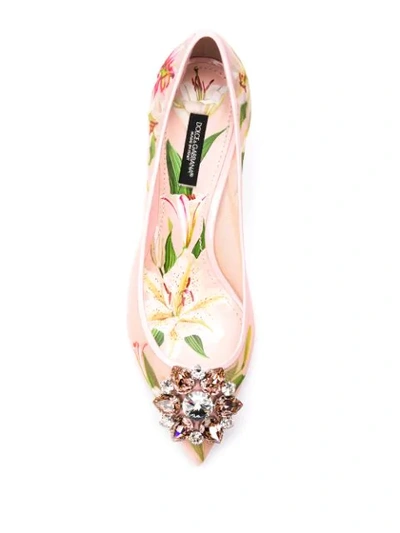Shop Dolce & Gabbana Lily Print Pumps With Brooch In Pink