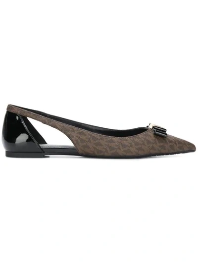 Shop Michael Michael Kors Cut Out Logo Print Ballerina Pumps - Brown