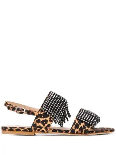 Shop Polly Plume Leopard Pattern Crystal Sandals - Neutrals