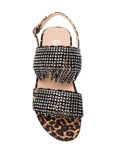 Shop Polly Plume Leopard Pattern Crystal Sandals - Neutrals