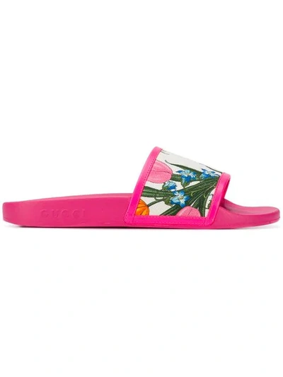 GUCCI FLORAL SLIDES - 粉色