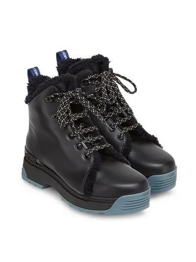 Shop Fendi T-rex Lace Up Ankle Boots In Black