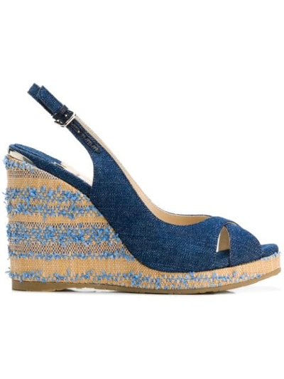 Shop Jimmy Choo Amely 105 Denim Sandals In Blue