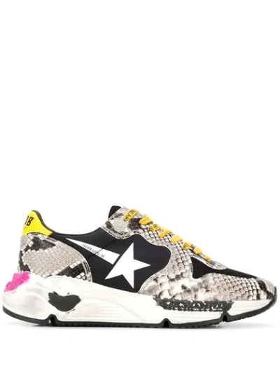 Shop Golden Goose Running Sole Sneakers In Natural Snake Print White