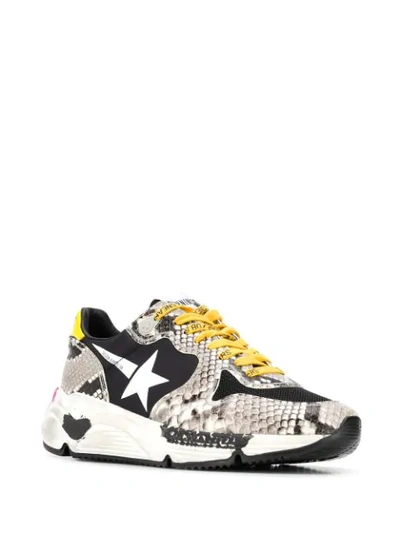 Shop Golden Goose Running Sole Sneakers In Natural Snake Print White