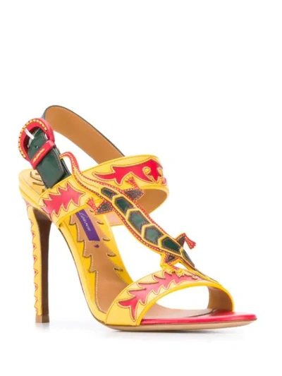 Shop Ralph Lauren Lizard Strap Stiletto Sandals In Yellow