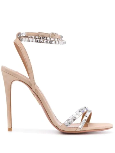 Shop Aquazzura So Vera 105mm Embellished Sandals In Neutrals