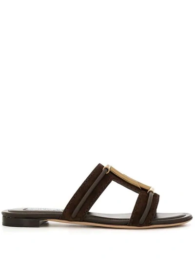 Shop Tod's Double T Slides In Brown
