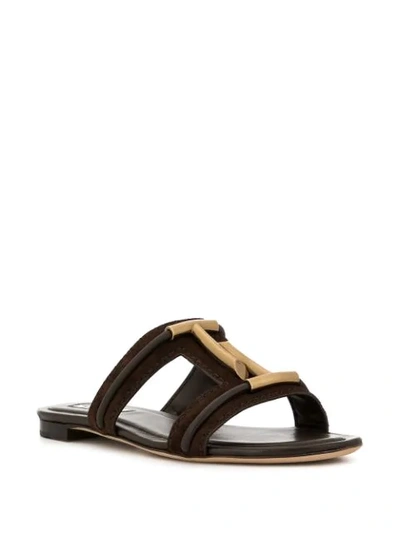 Shop Tod's Double T Slides In Brown