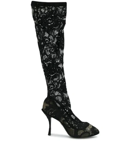 Shop Dolce & Gabbana Sheer Lace Boots In Black