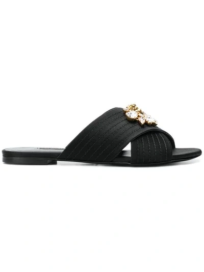 Shop Versace Medusa Crystals Satin Slides In Black