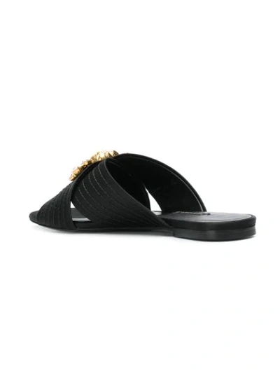 Shop Versace Medusa Crystals Satin Slides In Black