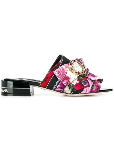 Shop Dolce & Gabbana Flower Print Mules In Purple