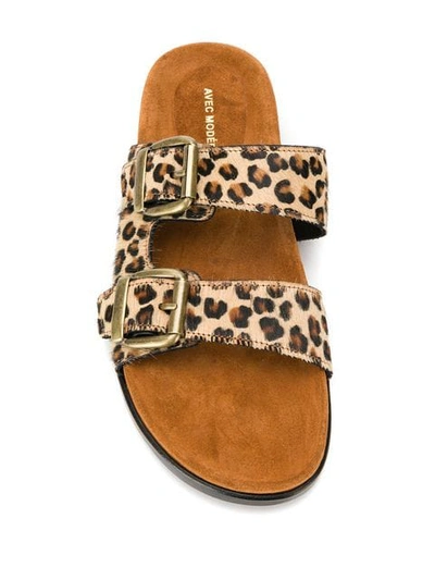 Shop Avec Modération Leopard Buckled Strap Slides In Brown