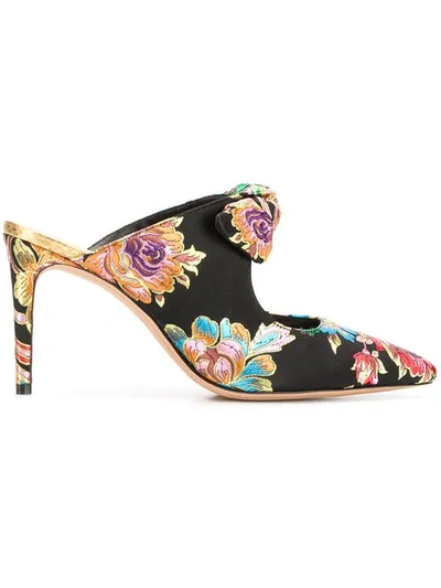 Shop Alexandre Birman Floral Embroidered Mules In Black