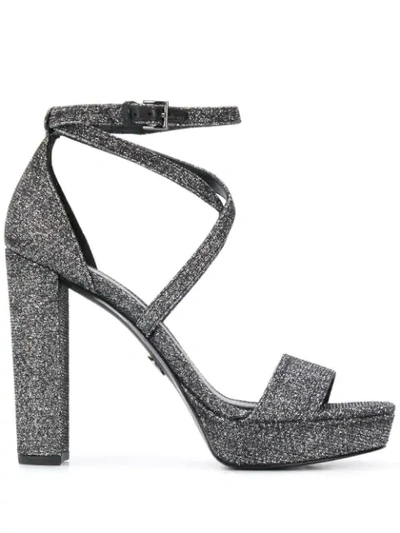 Shop Michael Michael Kors Charlize Platform Glitter Sandals In Black