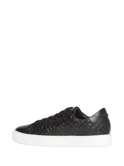 Shop Burberry Monogram Leather Sneakers In Black