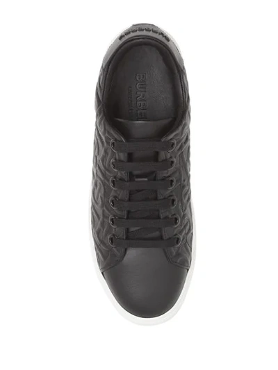 Shop Burberry Monogram Leather Sneakers In Black