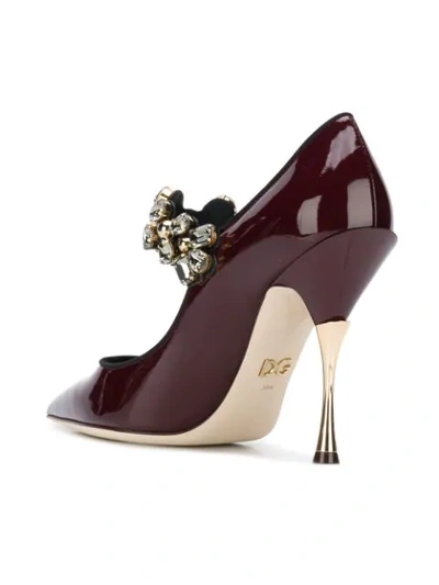 Shop Dolce & Gabbana Mary Janes In Varnish With Jewel Strap In Red