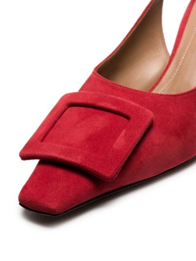 Shop Marni Red Buckle 60 Suede Leather Slingback Pumps