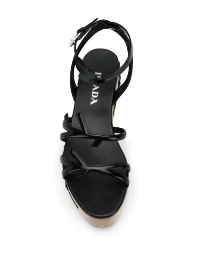 Shop Prada Embellished Wedge Sandals In Black