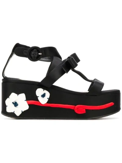 Pre-owned Prada Flower Appliqué Flatform Shoes In Black