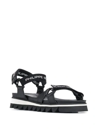 Shop Philippe Model Logo Touch-strap Sandals - Black