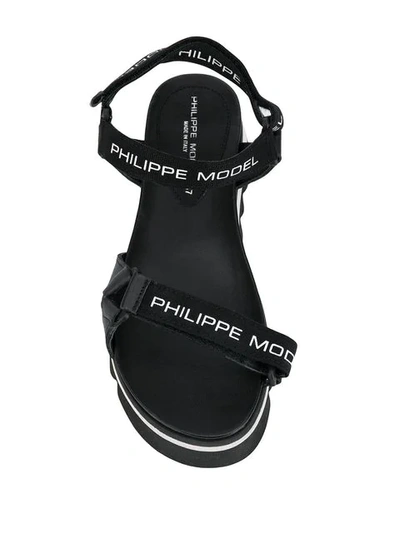 Shop Philippe Model Logo Touch-strap Sandals - Black