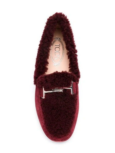 Shop Tod's Gommino Shearling Loafers In Red