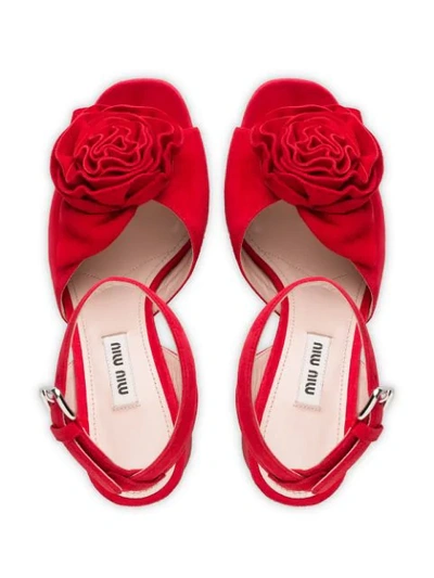 Miu Miu Sandalen Mit Rosenapplikationen In Red