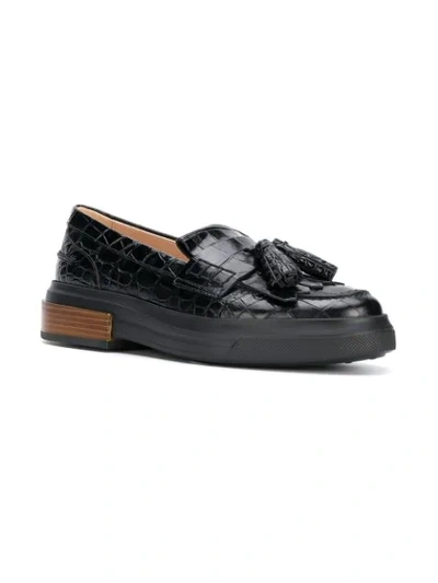 Shop Tod's Tassel Flatform Loafers In Black