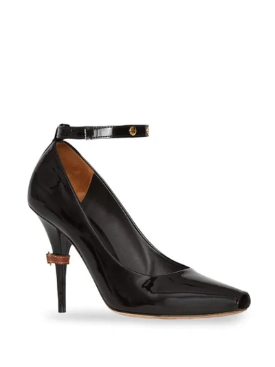 Shop Burberry D-ring Detail Patent Leather Peep-toe Pumps In Black