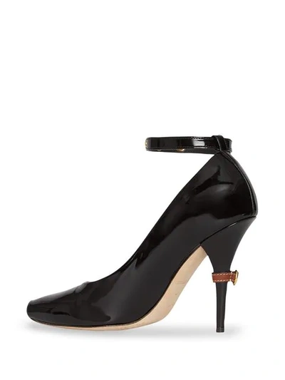 Shop Burberry D-ring Detail Patent Leather Peep-toe Pumps In Black