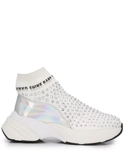 Shop Pinko Embellished Sock Sneakers In White