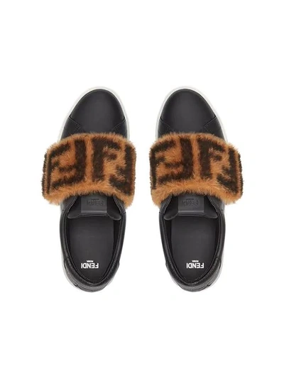 Shop Fendi Ff Motif Fur Panel Sneakers In Black