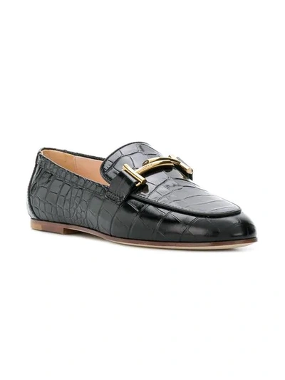 Shop Tod's Crocodile Effect Loafers In Black