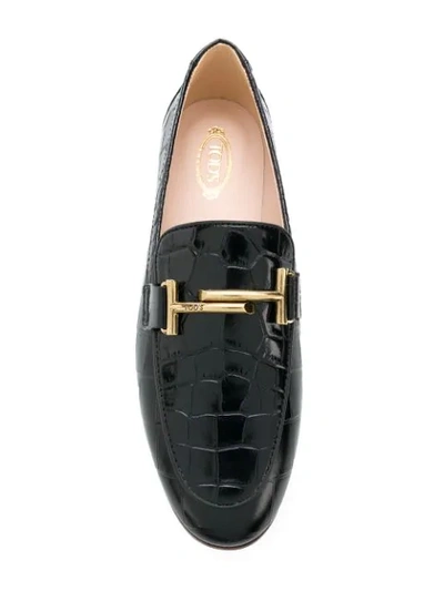 Shop Tod's Crocodile Effect Loafers In Black