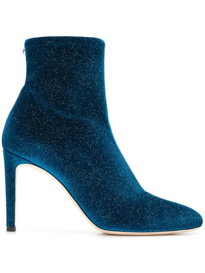 Shop Giuseppe Zanotti Velvet Ankle Boots In Blue