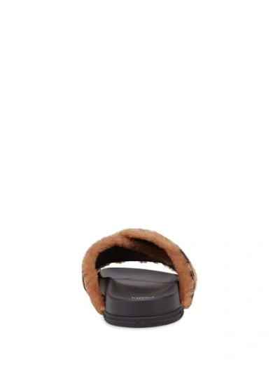 Shop Fendi Fluffy Ff Motif Slides In Brown