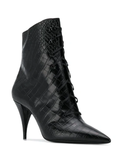 Shop Saint Laurent Crocodile-effect Lace-up Ankle Boots In Black