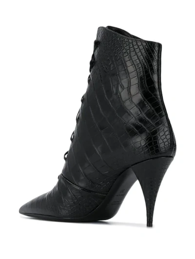 Shop Saint Laurent Crocodile-effect Lace-up Ankle Boots In Black