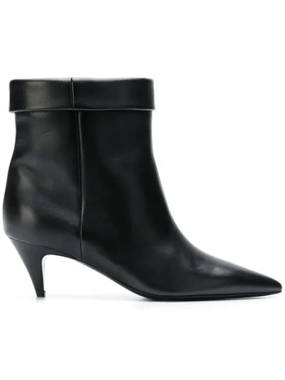 Shop Saint Laurent Foldover Top Pointed Toe Ankle Boots In Black