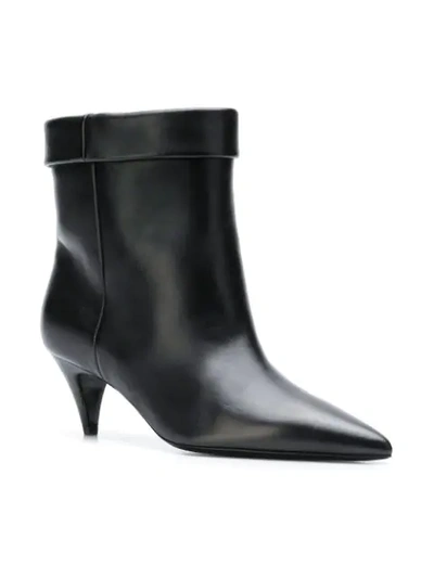 Shop Saint Laurent Foldover Top Pointed Toe Ankle Boots In Black