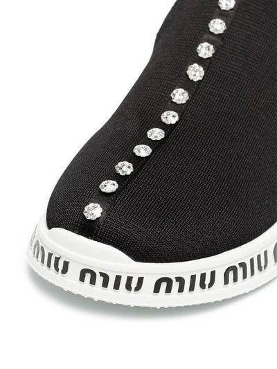 black and white jewelled stretch logo sneakers