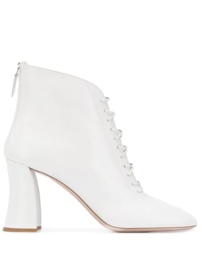 Shop Miu Miu Lace-up Detail Ankle Boots In White